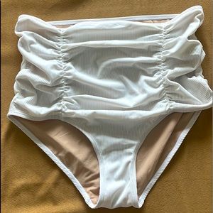 White Ruched Ribbed Maternity Kortni Jeane Swim Bikini Bottoms